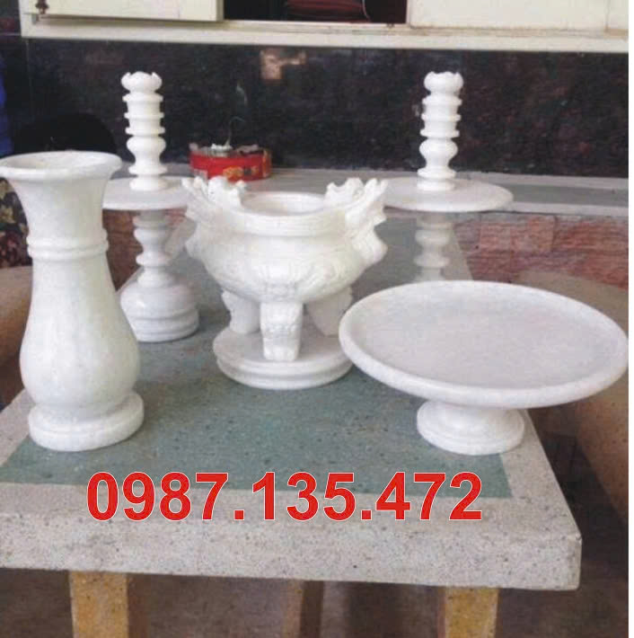 Bộ bát hương đá trắng tinh khiết