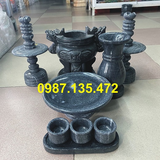 Bộ bát hương đá đen trơn
